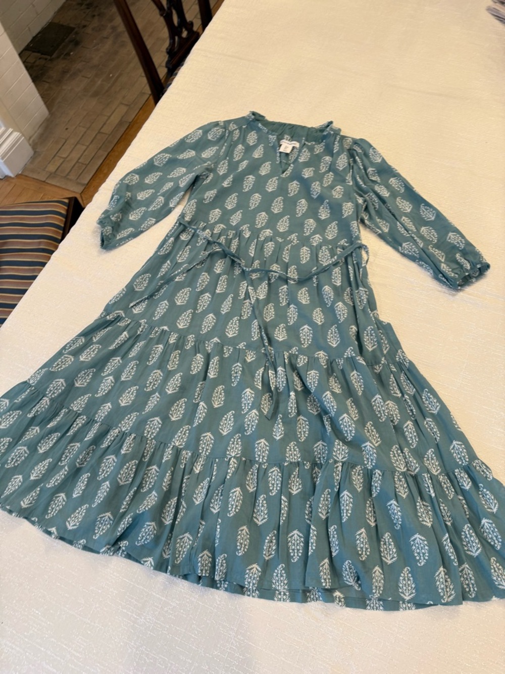 Lucky Brand Blue White Floral Tiered A-Line Dress 3/4 Sleeve S - Picture 2 of 9